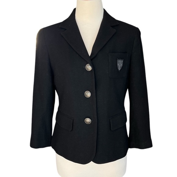 Banana Republic Black Crested Wool Blazer Jacket Womens 8 Preppy Academia - Picture 3 of 15
